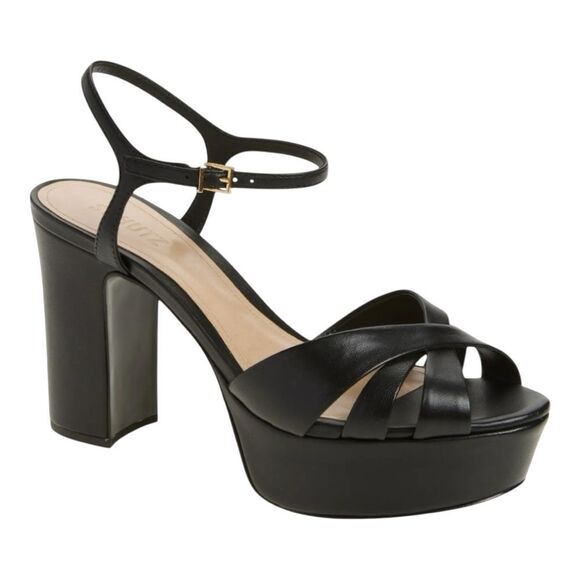 Schutz Women’s Keefa Chunky Leather Black Platform High Heel Sandal Size 11 - Picture 1 of 10